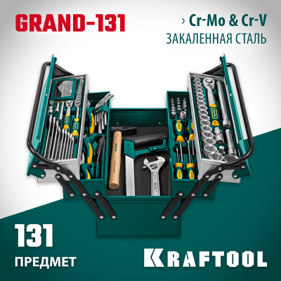 KRAFTOOL  GRAND-131, 131 предм., (1/2"+1/4"), универсальный набор инструмента (27978-H131)