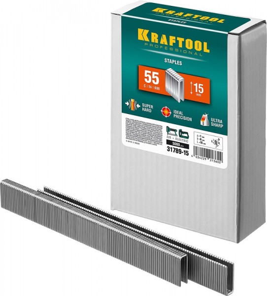 Скобы для степлера узкие, 15 мм, 5000 шт. KRAFTOOL 31789-15