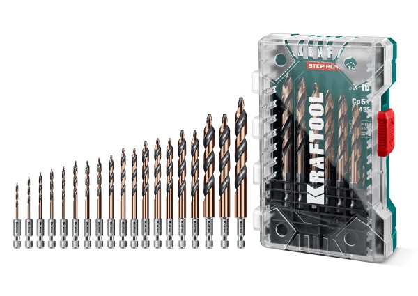 KRAFTOOL  STEP POINT, 19 шт, набор сверл по металлу для винтовёртов и шуруповертов IMPACT READY (29653-H19)