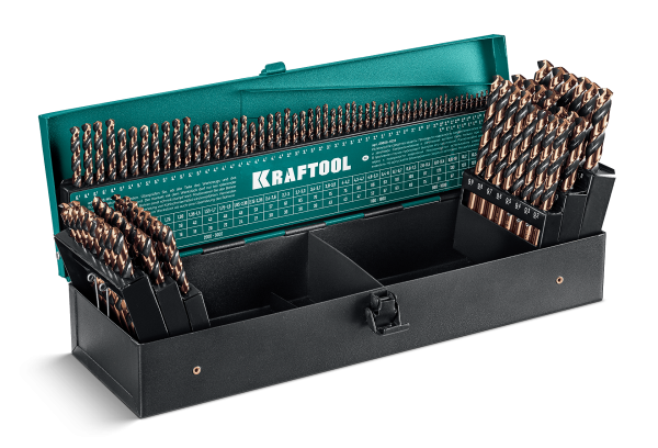 KRAFTOOL  Cobalt, 118 шт, (1-13 мм), сталь М42, HSS-Co (8%), набор сверл по металлу (29656-H118)