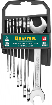 Набор рожковых гаечных ключей KRAFTOOL 8 шт, 8 - 24 мм, 27033-H8C_Z01