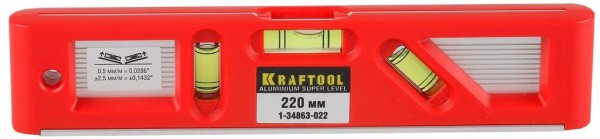 Уровень алюминиевый, магнитный с 3 ампулами KRAFTOOL "DIRECTOR LEVEL" 1-34863-022