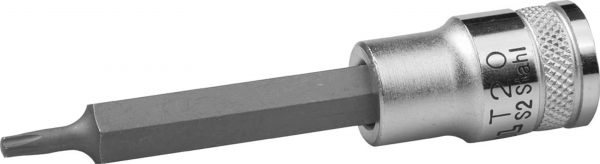 Торцовая бита-головка KRAFTOOL "INDUSTRIE QUALITAT", сталь S2, Т20, удлиненная, сатинированная, 1/2",100 мм, 27906-20_Z01