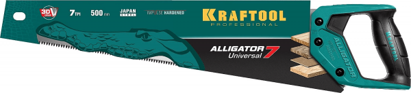 Ножовка универсальная KRAFTOOL "Alligator Universal 7", 500 мм, 7 TPI 3D зуб, 15004-50_z01